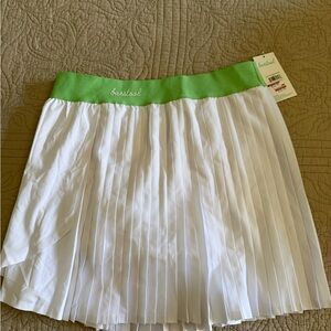 Barstool White Pleated Skirt with Green Waistband